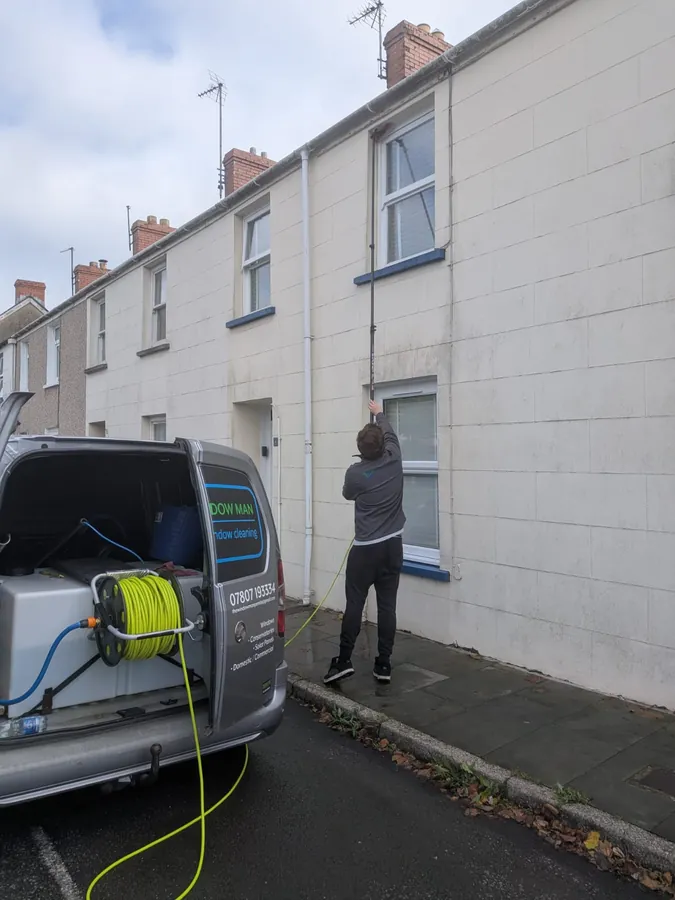 Water-fed pole window cleaning on a Pembrokeshire terrace house